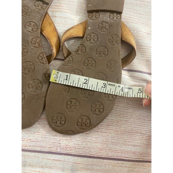 Tory Burch Thora Monogrammed Brown Leather Sandals - 9 - Picture 9 of 11
